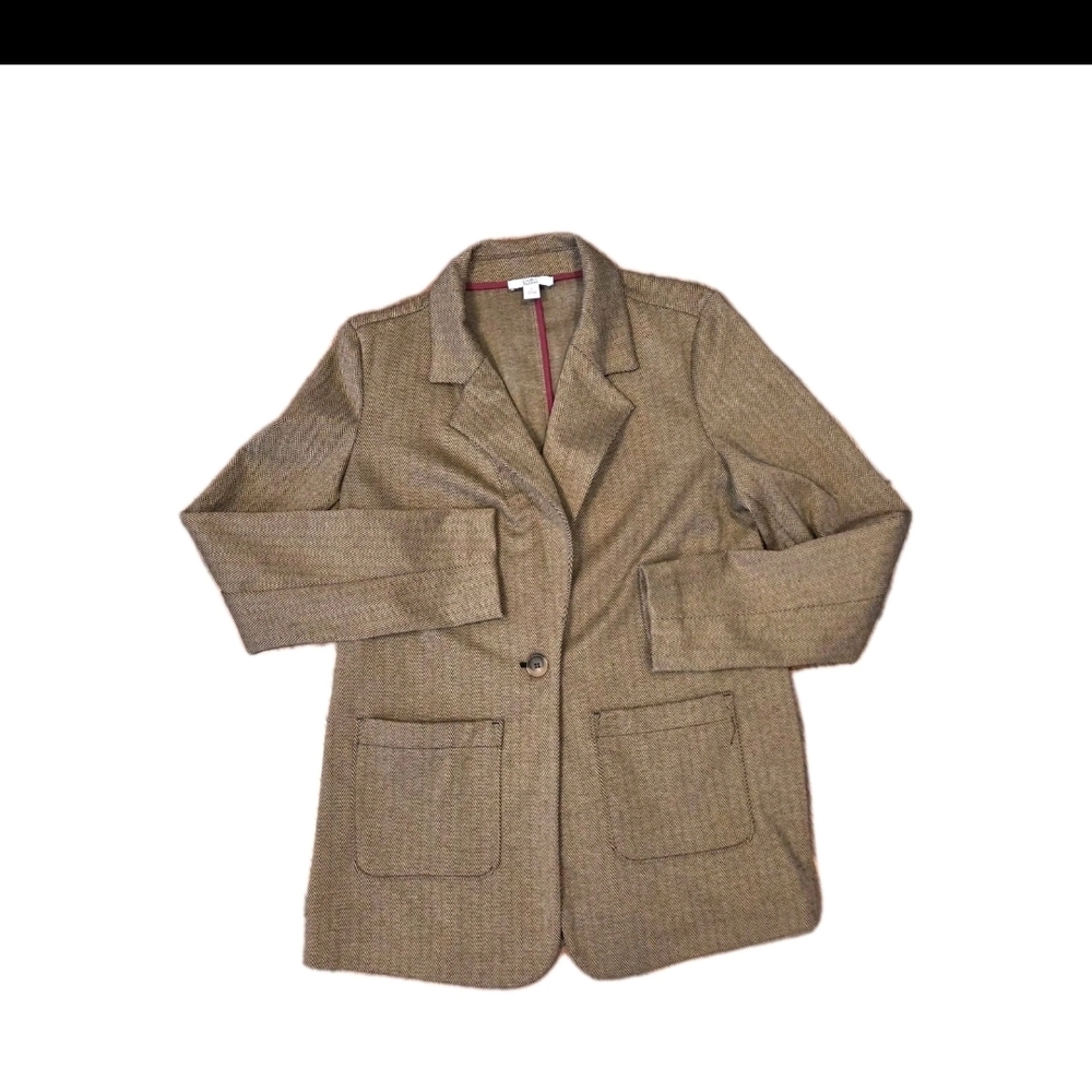 Croft & Barrow Brown Herringbone 1 Button Vented Unlined Blazer Women's S NWOT